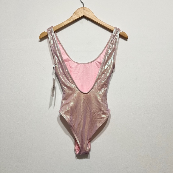 NEW Frankies Bikinis Kyle Iridescent One Piece Swimsuit Gilded Angel Pink Small - Picture 3 of 3